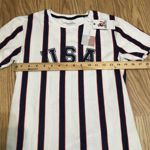 denim & flower ricky singh yourh boys striped USA crew neck boys Tee size 9/10 - Picture 7 of 9